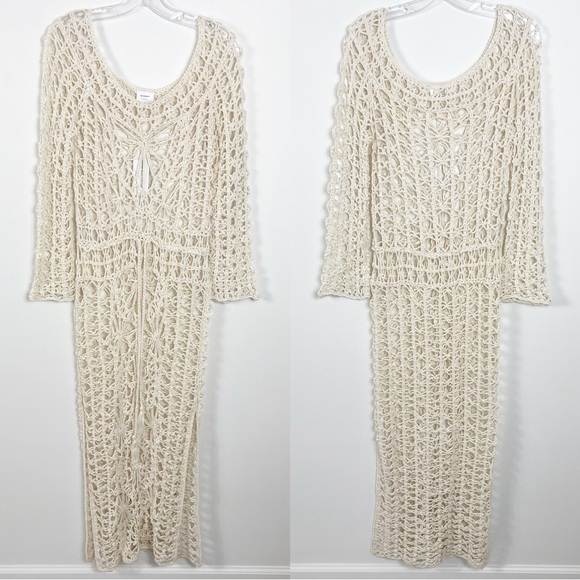 Anna Kosturova Dresses & Skirts - Anna Kosturova Handmade Crochet Knit Long Sleeve Maxi Dress Size Small NWT Cream